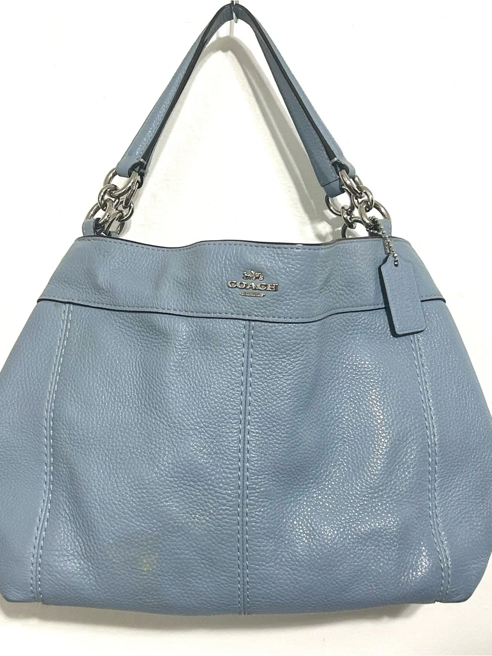 Coach Small Lexi Shoulder Bag Pebbled Leather Light Blue Cornflower GUC summer